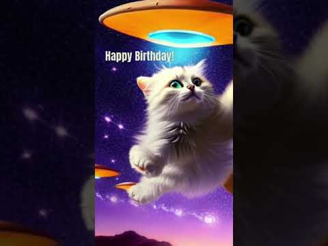 Cute Cat Looking At A UFO Happy Birthday Message.🛸👽🐈 #ufo #catlovers #birthday