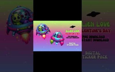 Extraterrestrial Love Digital Sticker Pack | Cute Alien Couple Stickers #digitalstickers #etsyfinds